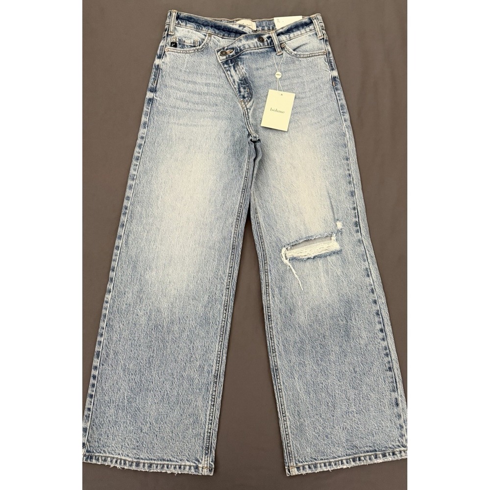 KanCan Jeans Womens 3/25 Light Wash Crossover Wide Leg Distressed High Rise NEW! - Picture 1 of 14
